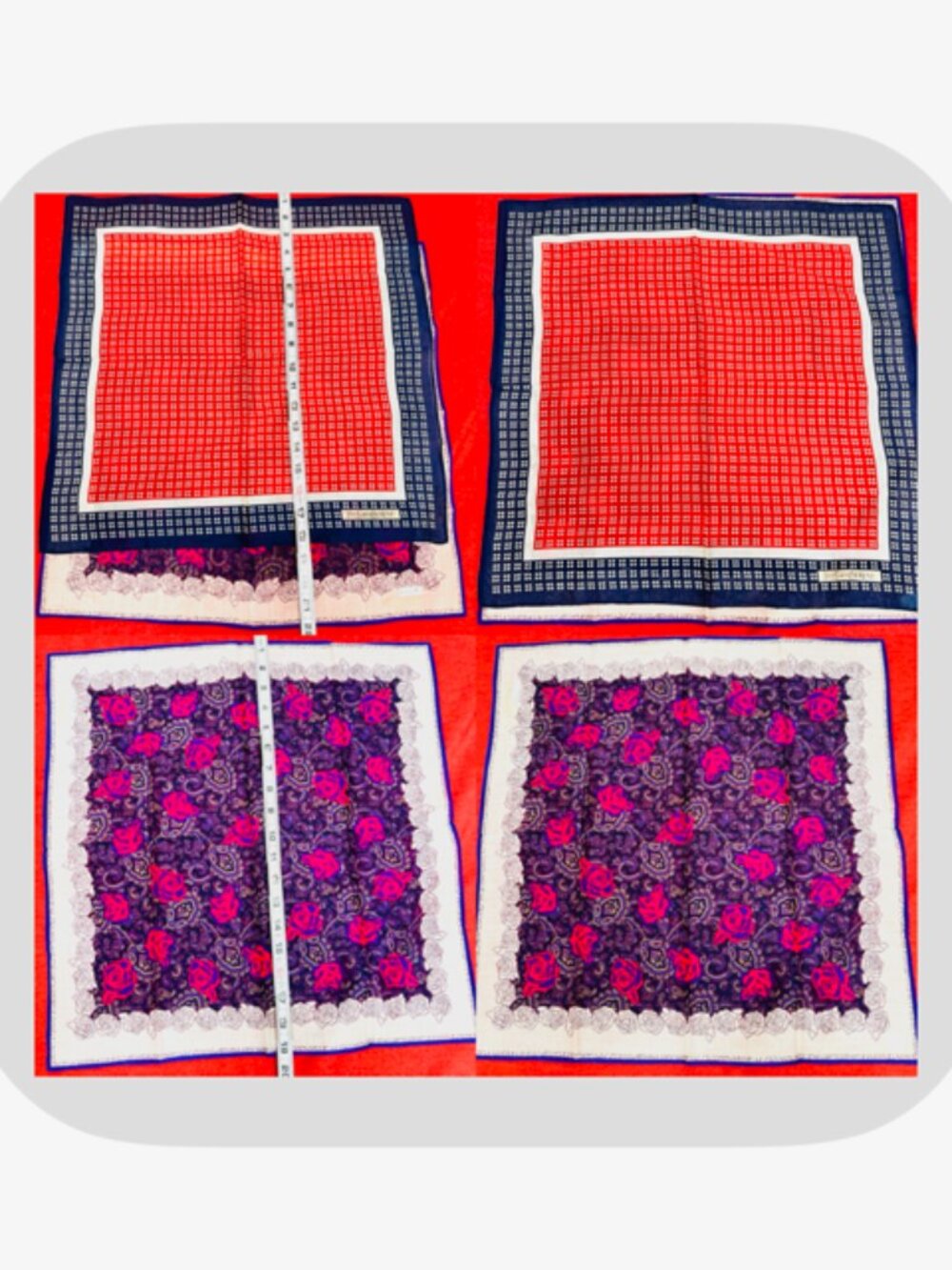 2) New Christian Dior & YSL Mini Scarf/Neck-kerchief Cott 18.5" Red Blue (19 - Picture 13 of 16